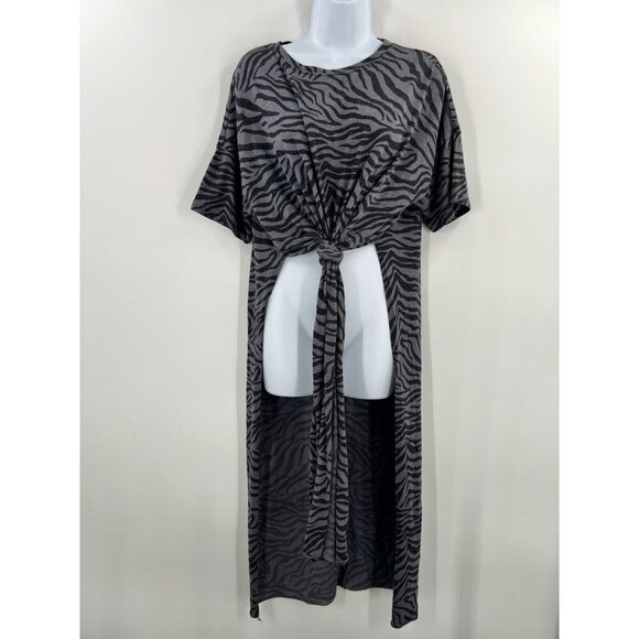 Z Supply XS Oversize Zebra Print Tie Front Tunic Maxi Top Slit Athleisure Lounge - Picture 1 of 12
